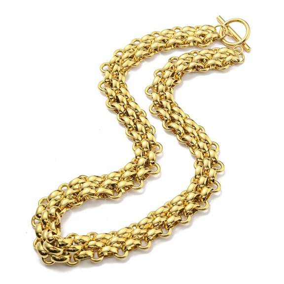 2pc 304 Stainless Steel Chain Necklaces Mesh Chain Golden 16.93 inch(43cm)