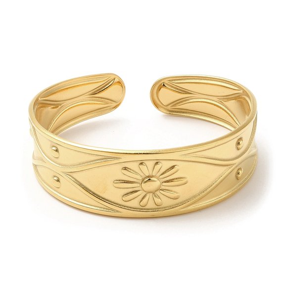 2pc 304 Stainless Steel Cuff Bangles Flower Open Bangles for Women Real 18K Gold Plated Inner Diameter: 2x1-7/8 inch(5.2x4.7cm) 11.5~18mm