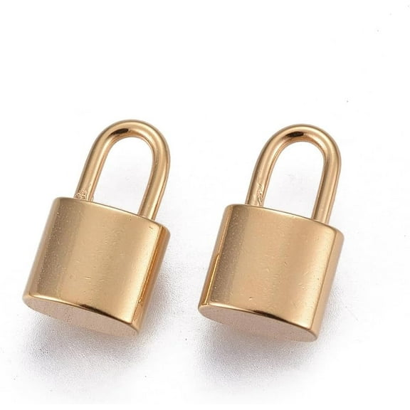 2pc 304 Stainless Steel Pendants Padlock Real 24K Gold Plated 12.6~13.5x8x5mm Hole: 4.5~5.5x3mm