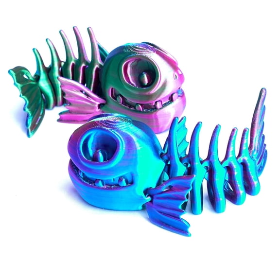 2pc 3D Printed Skeleton Fish,Flexible Desktop Decoration