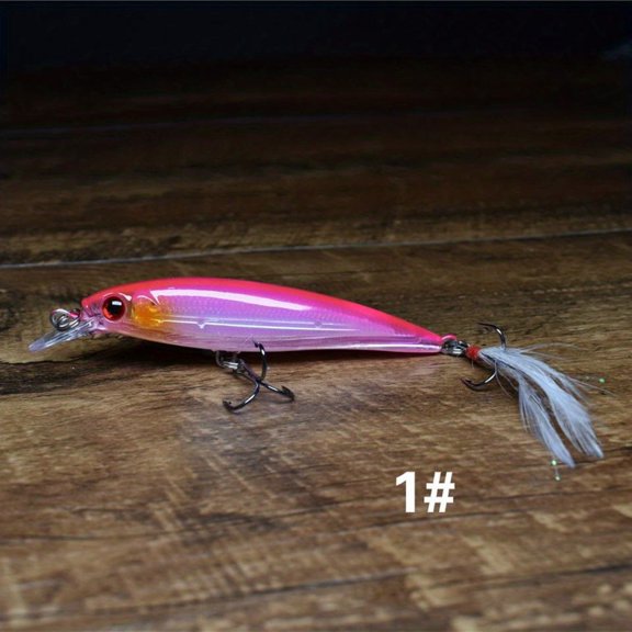 2pc 3D Sinking Bionic Minnow Fishing Lure with Artificial feather hook Laser Eyes Treble Hook - 90mm, 7g Artificial Hard Bait for Outdoor Fishing