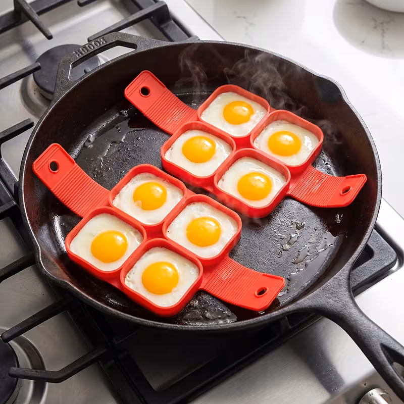 2pc 4-Hole Square Silicone Egg Maker Red Egg Making Tray Non-Stick Cooking Tool, Suitable for Pancakes, Sandwiches, Breakfast