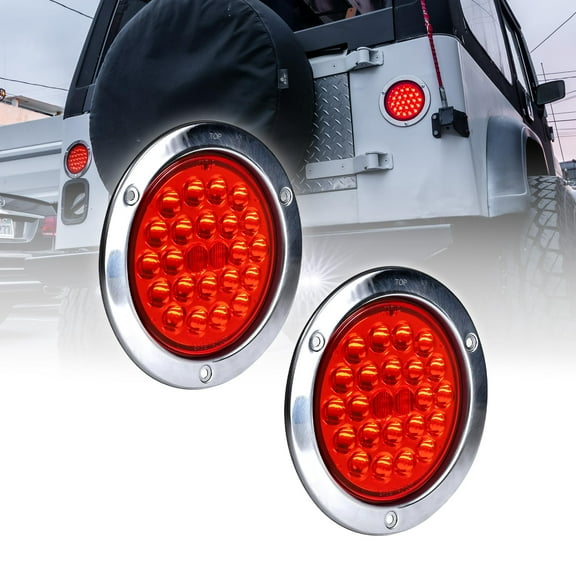 2pc 4" Inch Round LED Trailer Tail Lights [DOT Certified] [Stainless Steel Chrome Bezel] [Connector Plug Included] Stop Brake Lights for Trucks RV Jeep