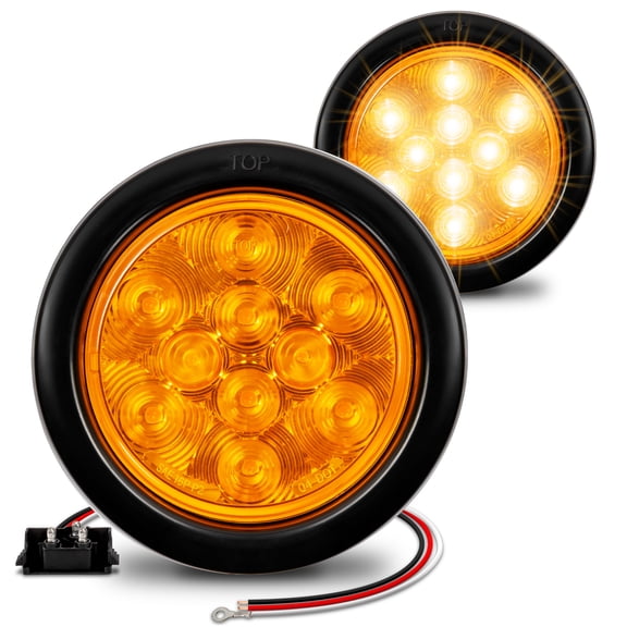 2pc 4" Round Amber LED Trailer Tail Lights [DOT certified] [Grommet & Plug Included ] [IP67 Waterproof] Park Turn Trailer Lights for RV Jeep Trucks