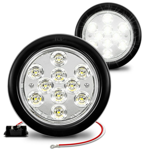 2pc 4" Round Clear White LED Trailer Tail Lights [DOT Certified] [Grommet & Plug Included] [IP67 Waterproof] Reverse Back Up Trailer Lights for RV Trucks Jeep