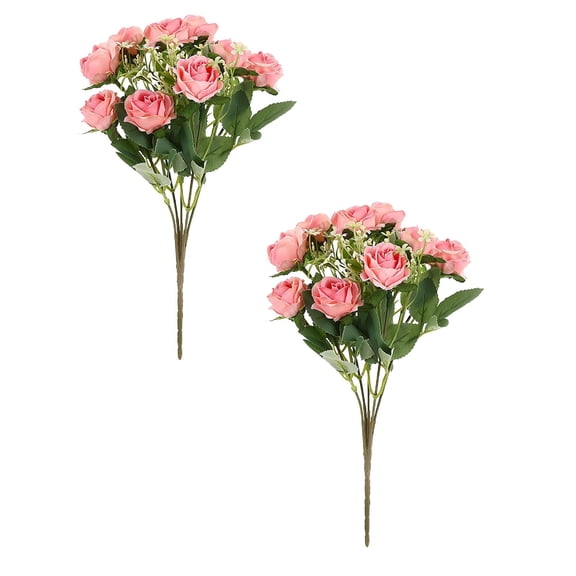 2pc 5 Heads Fake Roses Artificial Flowers for Outdoors Summer Mother's Day Decor, Uv Resistant Fake Flowers Faux Silk Roses for Wedding Home Cemetery Outdoor Grave Spring Decorations(Pink)