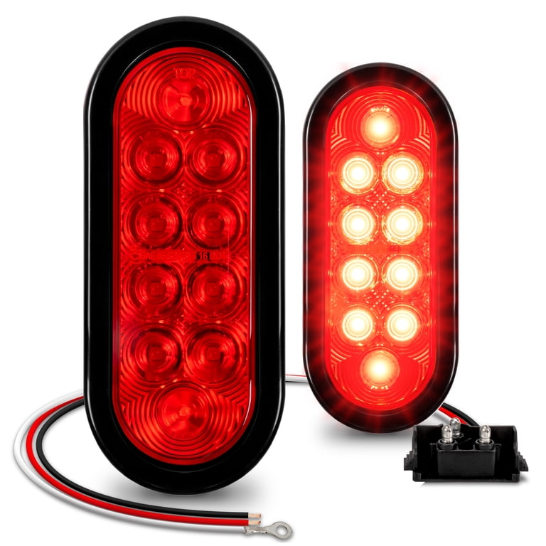 2-Pack 6" Oval 10 LED Sealed Trailer Brake Stop Turn Tail Lights – For RV, Truck, Red Lens