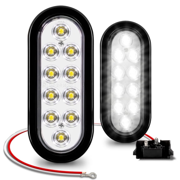 2pc 6" Oval White LED Trailer Tail Lights [DOT Certified] [Grommet & Plug Included] [IP67 Waterproof] Reverse Back Up Trailer Lights for RV Trucks Jeep