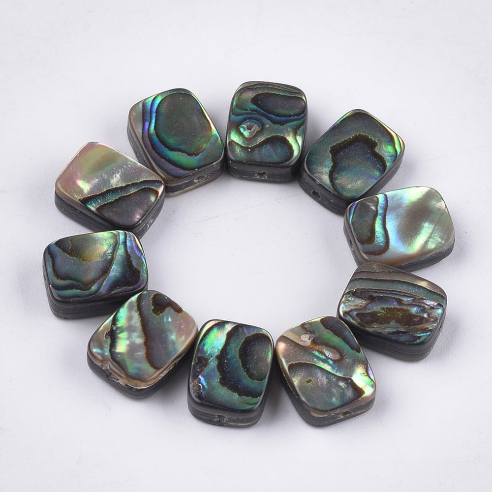 2pc Abalone Shell/Paua Shell Beads Rectangle Colorful 10x8x3.5~4mm Hole ...