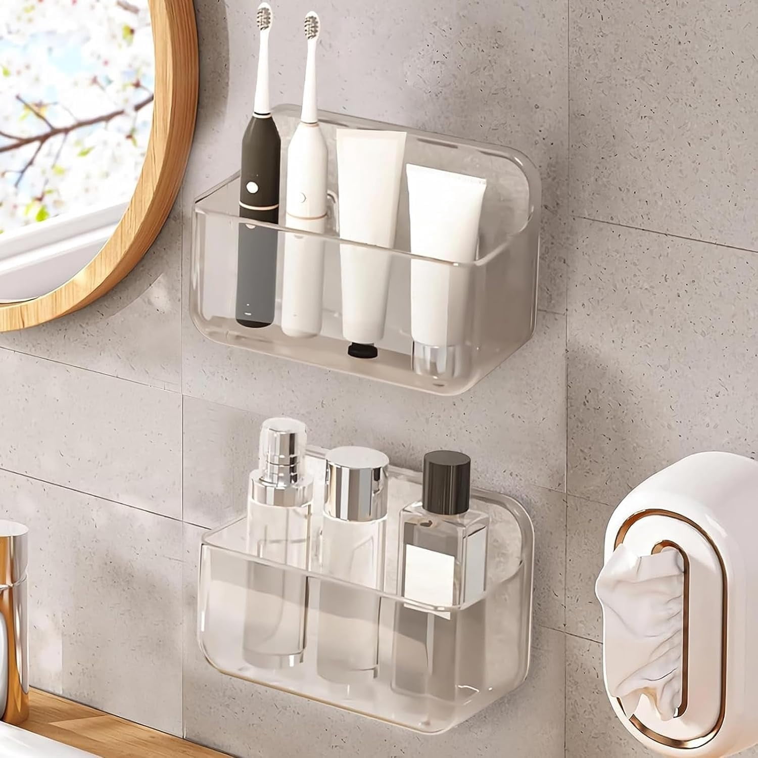 2pc Acrylic Wall Mount Organizer, Acrylic Adhesive Organizer, Clear ...