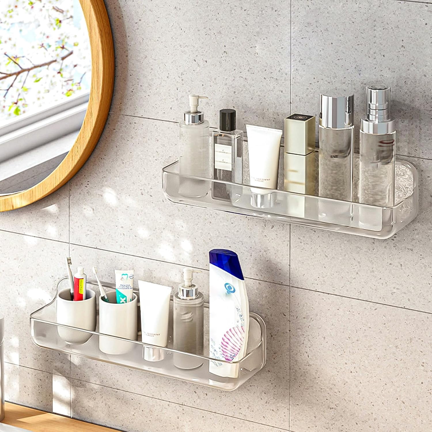 2pc Acrylic Wall Mount Organizer, Adhesive Shelf, Bathroom Shelves for ...