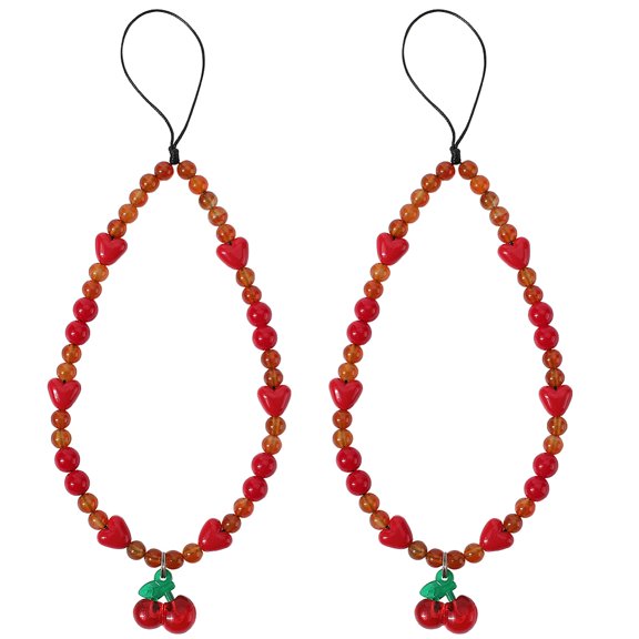 2pc Agate & Crystal & Nylon & Alloy Mobile Straps Red 23cm