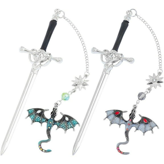 Alloy Dragon Bookmark - 2Pcs Fantasy Themed Metal Page Holder with Silver Gold Finish, Gift for Book Lovers