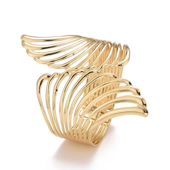 2pc Alloy Hollow Wing Wrap Cuff Bangle Chunky Wide Hinged Open Bangle for Women Light Gold Inner Diameter: 2-1/8x2 inch(5.35x5.2cm)