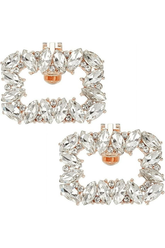 2pc Alloy Rhinestone Shoe Buckle Clips Detachable Rectangle Shoe Decorations Light Gold 38x48x5mm