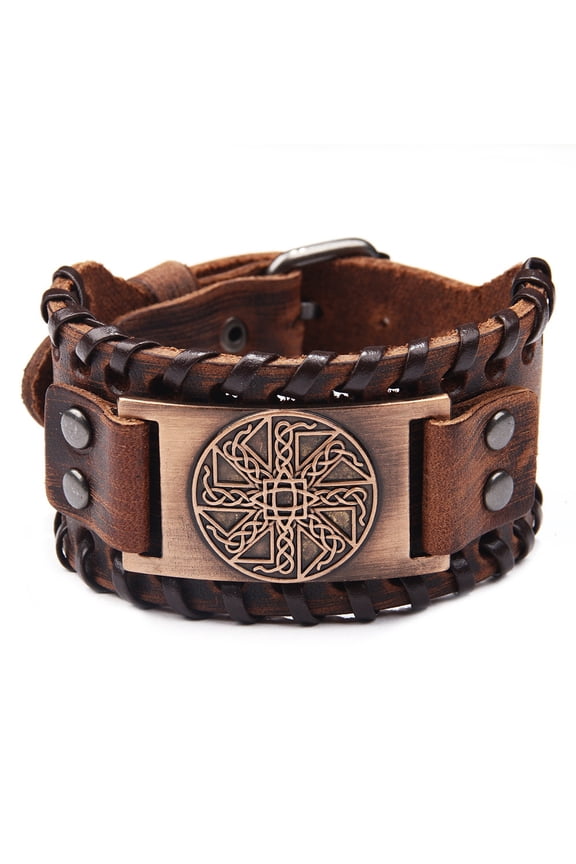2pc Alloy Sailor's Knot Link Bracelet Cowhide Wide Crod Adjustable Bracelet Red Copper 10-7/8 inch(27.5cm)