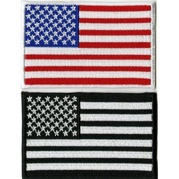 2pc American Flag Patches 3" | Stars & Stripes USA Patriotic Embroidered Red White Blue Iron on Jacket Patch - by Nixon Thread Co.