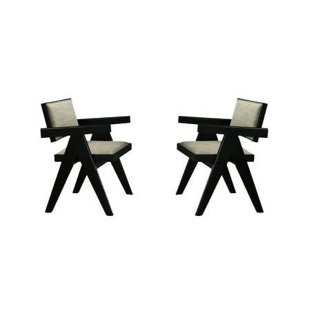 2pc Arm Chairs For Dining In Black With Gray Fabric And Solid Seat Cushions Enhanced Comfort Contemporary Upholstered