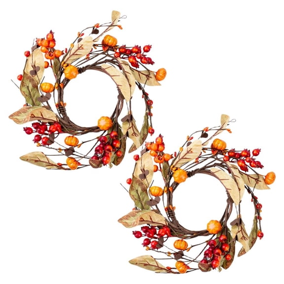 Factory Direct Craft Artificial Mini Pumpkin Berry Candle Rings, Set of 2, 9.5 Inch Fall Harvest Candle Wreaths