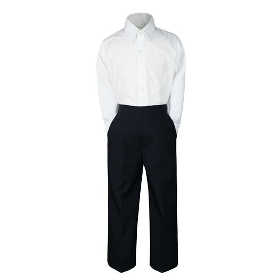 2pc Baby Boy Kid Teen Formal Party Tuxedo Suit Dress Shirt w/ Color Pants Sm-20 (5, Black)