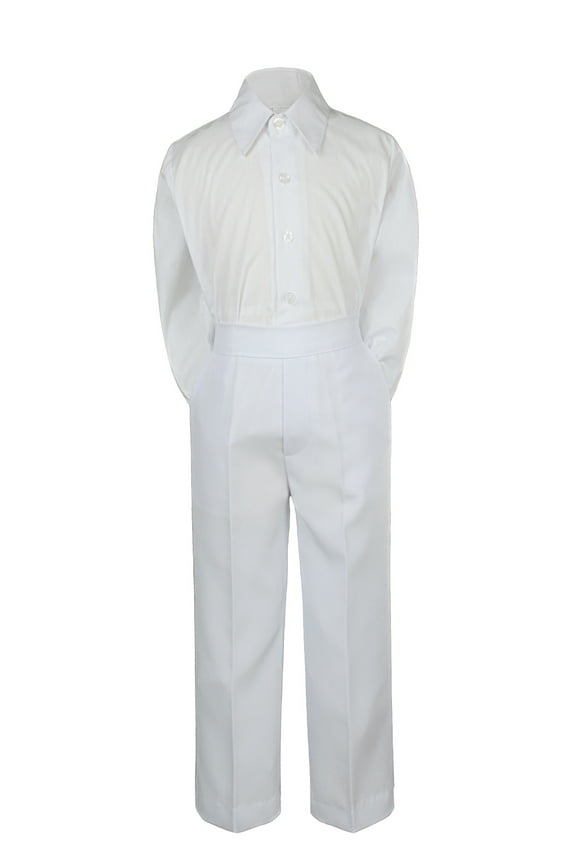 2pc Baby Boy Kid Teen Formal Party Tuxedo Suit Dress Shirt w/ Color Pants Sm-20 (5, White)