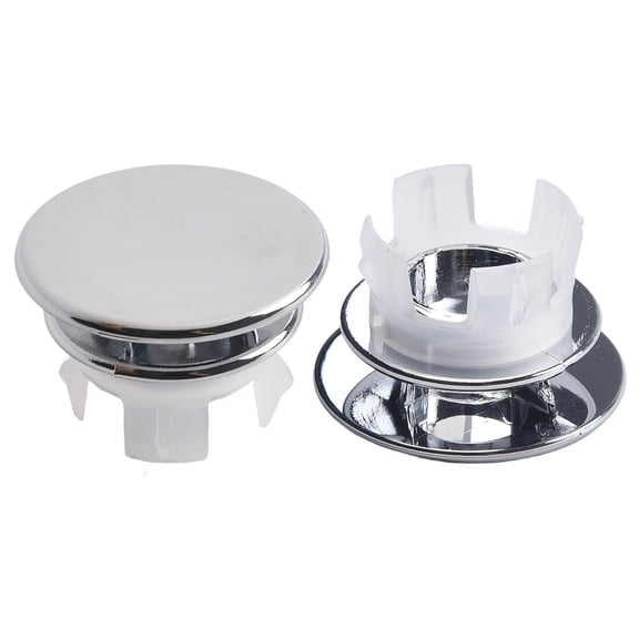 2pc Bathroom Basin Sink Hole Overflow Replacement Cover Chrome Round Trim for Ring