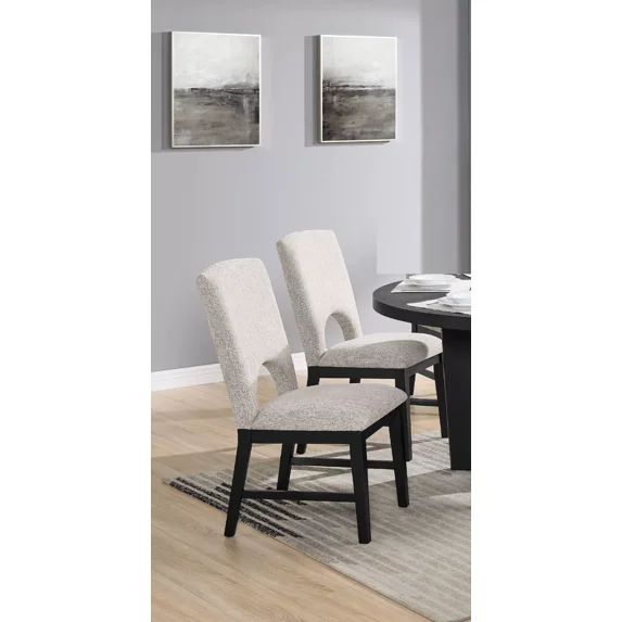 2pc Beautiful Side Chair Gray/Cream Fabric Upholstery Black Finish Furniture