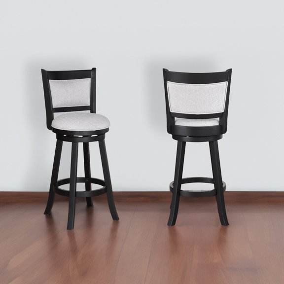 2pc Black Swivel Bar Stools with Footrest / Durable Furniture for Kitchen Dining
