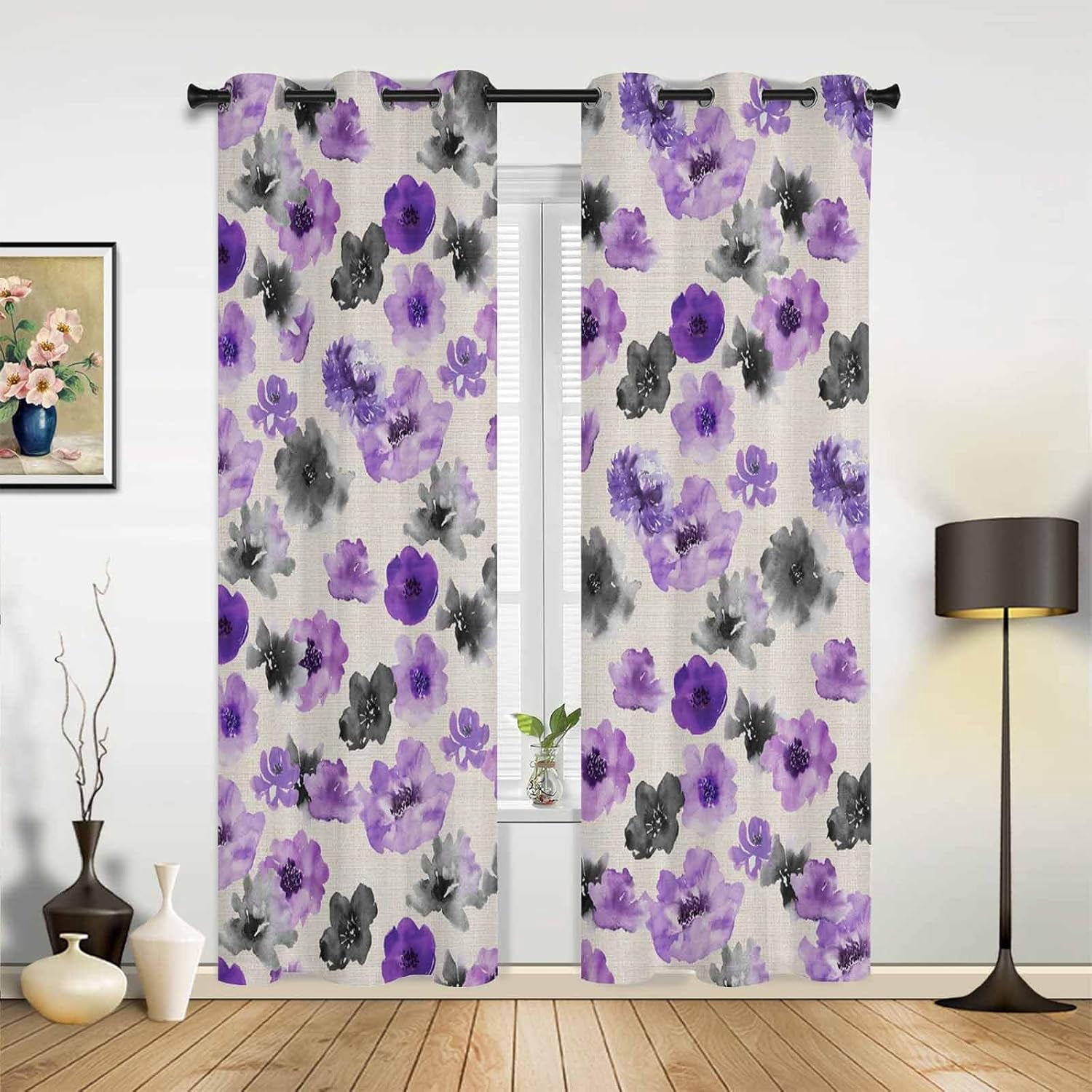Japanese Blackout Curtains - Ink Painting Design, Thermal Insulated, 42x84 Inch, 2 Panels