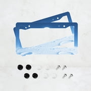 2pc Blue and White Aluminium 2-Hole License Plate Frame with Moon and Stars Pattern, 6x12 Inches, Includes Screw Kit, Retro, Fun, Car Decoration, Fits Standard US License Plate Size