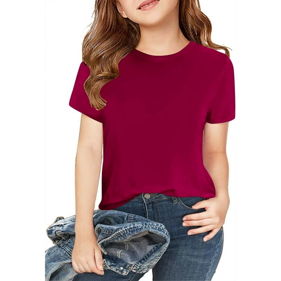 2pc Boys and Girls Summer Cotton Shirts Short Sleeve Crew Neck Tops for Kid Fashion Casual Loose Pullover Tshirt (Hot Pink 4 Years)