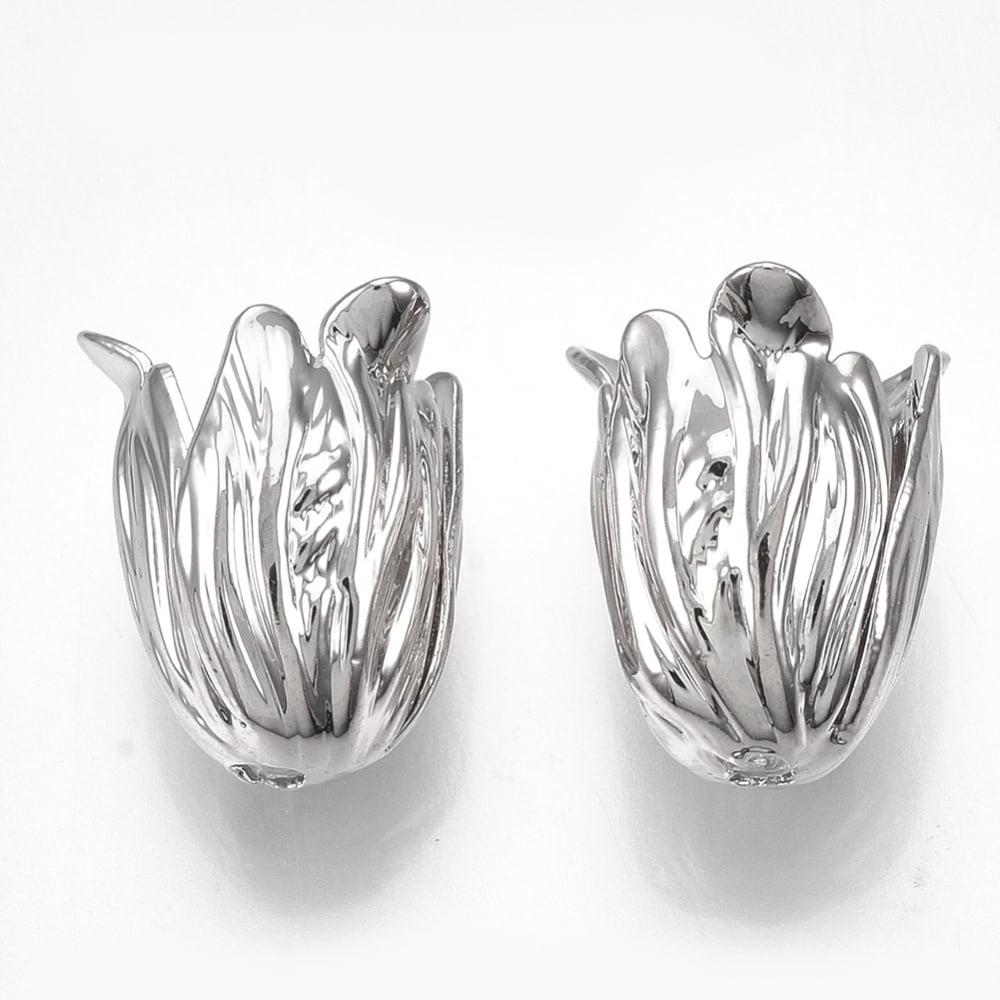 2pc Brass Bead Caps Apetalous Flower Nickel Free Real Platinum Plated 12.5x10.5x10mm Hole: 1.5mm Material Brass