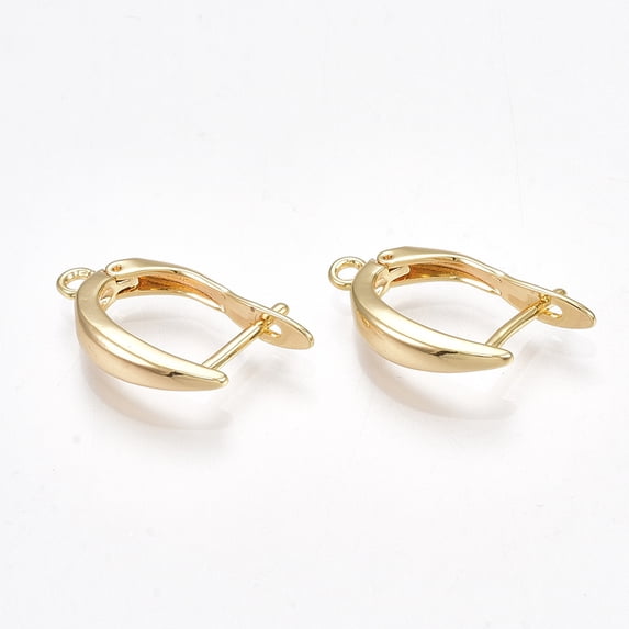 2pc Brass Hoop Earring Findings with Latch Back Closure Nickel Free Real 18K Gold Plated 21x12x3.5mm Hole: 1.5mm Pin: 1mm