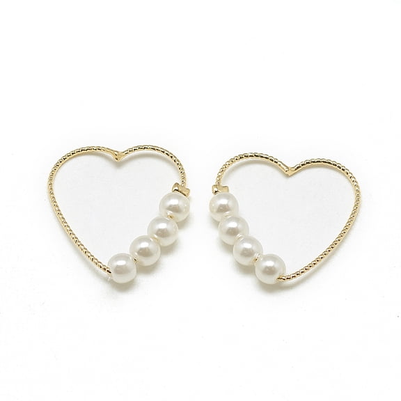 2pc Brass Linking Rings with ABS Plastic Imitation Pearl Heart Real 18K Gold Plated 19.5x19.5x3mm Inner Measure: 15x17mm
