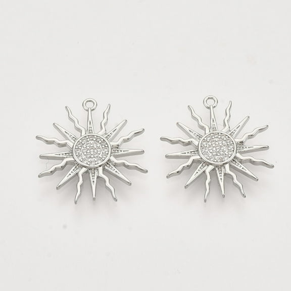 2pc Brass Micro Pave Clear Cubic Zirconia Solar Eclipse Pendants Nickel Free Sun Real Platinum Plated 17.5x16x2.5mm Hole: 1mm DIY