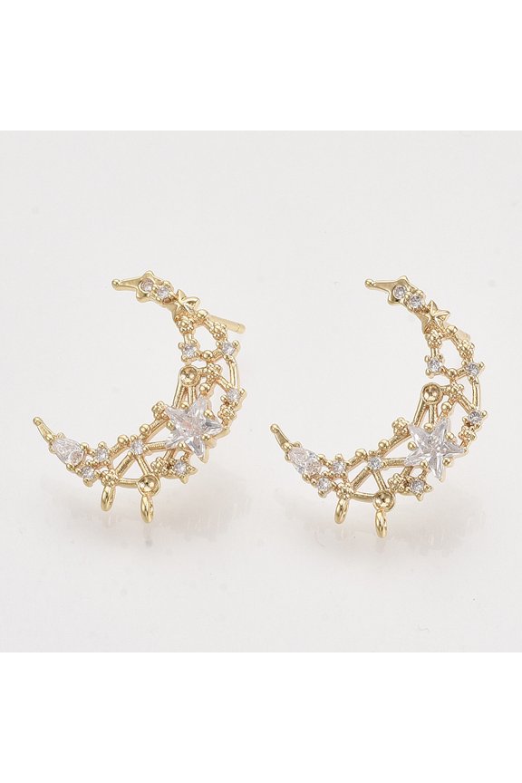 2pc Brass Micro Pave Clear Cubic Zirconia Stud Earring Findings Rhinestone Settings Real 18K Gold Plated 19.5x15.5mm Hole: 1mm Pin: 0.8mm Fit For 1.2mm Rhinestone