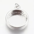 thumbnail image 1 of 2pc Brass Pendant Cabochon Settings Plain Edge Bezel Cups Flat Round Platinum Tray: 12mm 18x14.5x3.5mm Hole: 2mm Material Brass, 1 of 2