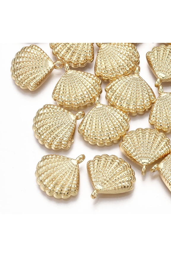 2pc Brass Pendants Shell Real 18K Gold Plated 16.5x16.5x3.5mm Hole: 1.8mm