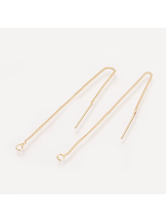 2pc Brass Stud Earring Findings, Ear Threads, Nickel Free, Real 18K Gold Plated, 82~85x1mm, Pin: 0.7mm