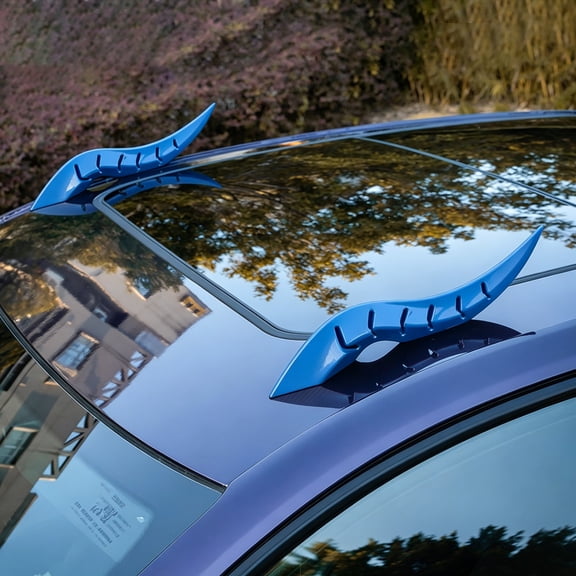 2pc Car Roof Devil Horns Decoration Carbon Fiber Style, Aerodynamic Airflow Guide Spoiler Exterior Sticker for Cars Trucks SUVs, Weatherproof ABS Vehicle Roof Accessory for Sporty Look, Blue