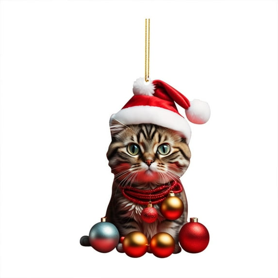 2pc Cat Ornaments for Christmas Tree,Cat Christmas Decorations,Christmas Tree Ornaments,Christmas Decorative Hanging Ornaments,2D Acrylic Christmas Hanging Decoration Funny Christmas Cats Ornament