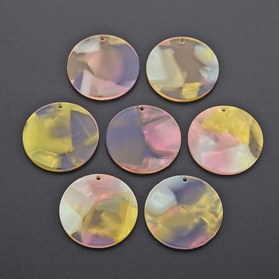 2pc Cellulose Acetate(Resin) Pendants Flat Round Gold 29.5x2.5mm Hole: 1.6mm