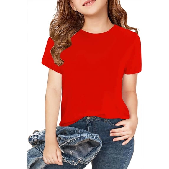 2pc Children's Cotton T-Shirt Crew Neck Short Sleeve Loose Tops for Boys Girls Casual Solid Color Basic Tee (2 Years, Red)