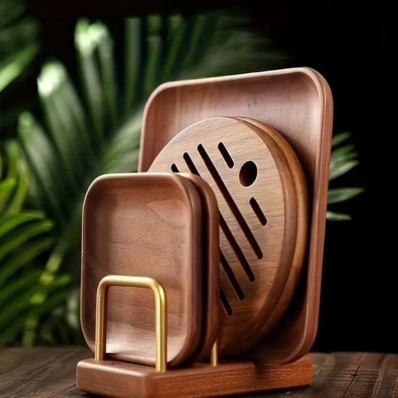 2pc Chopping Board Holder - Wooden Stainless Steel Chopping Board Tray ...