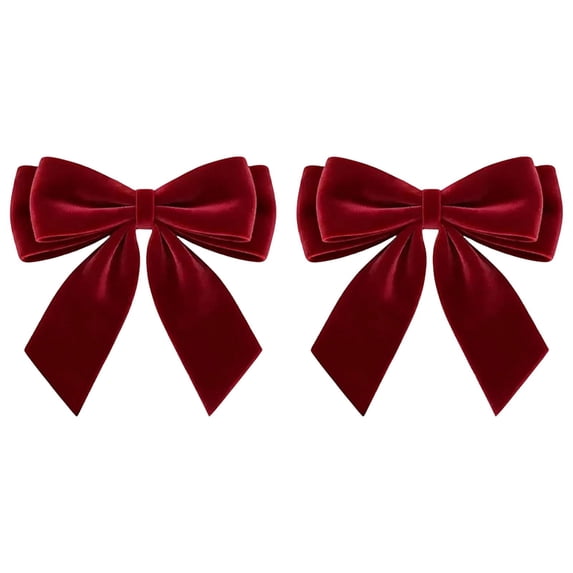 2pc Christmas Wreath Decorations, Wine Velvet Bows for Wreath Making, Double-Layer Ribbon Accents for Greenery, Floral Rings, Door Swags and Seasonal Displays, 1.38 x 1.38 in