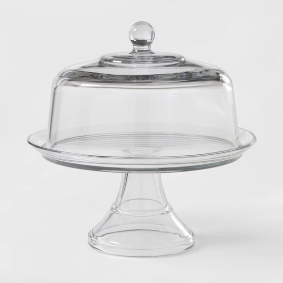 2pc Classic Glass Cake Stand with Dome, Clear Round Cake & Cupcake Display Stand, Traditional Dessert Serving Tray, 13.6" Tall, Hand Wash Recommended