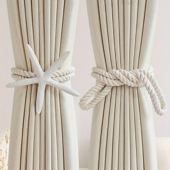 2pc Classic Starfish-Shaped Curtain Tieback - Elegant Woven Polyester Curtain Holder, Decorative Accessory for Bedroom & Living Room, Adds Coastal Charm to Home Decor, Bedroom Decor|Nautical Style