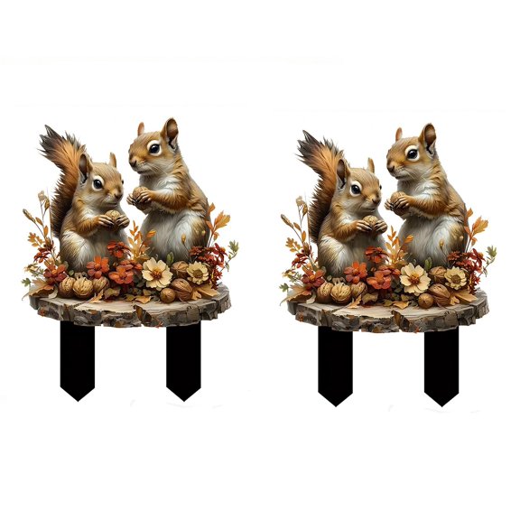 2pc Colorful Couple Squirrels Acrylic Garden Stake, Brown Animal Themed Yard Decor For Christmas Potted Plant, Outdoor Lawn Ornament