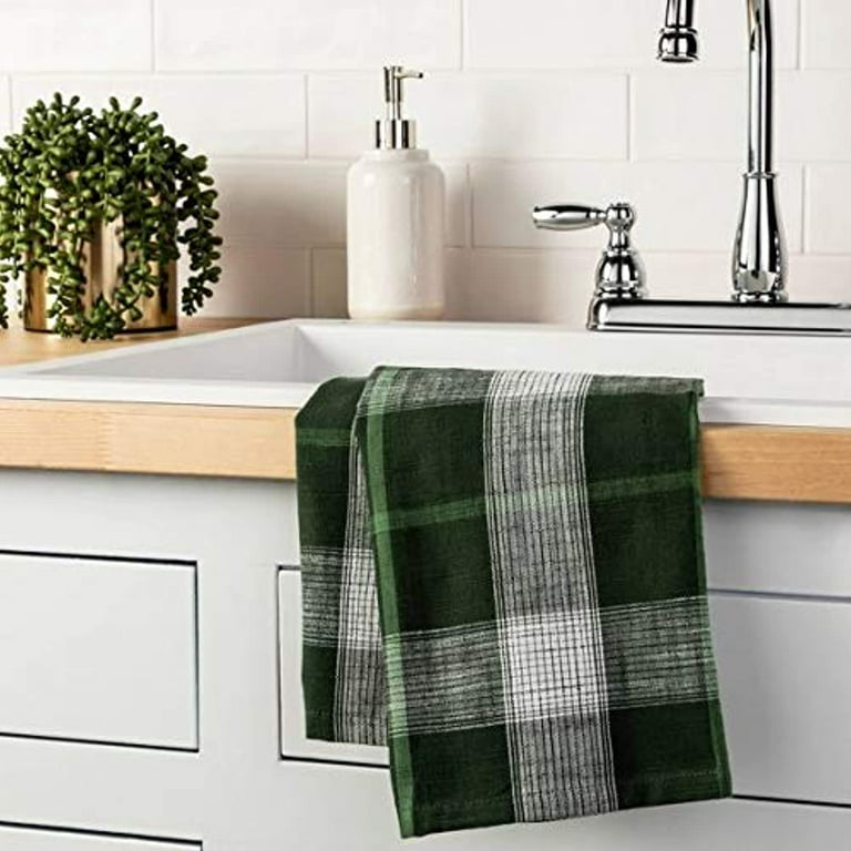 2pc Cotton Yarndye Green Plaid Kitchen Towel Farmhouse Chic by