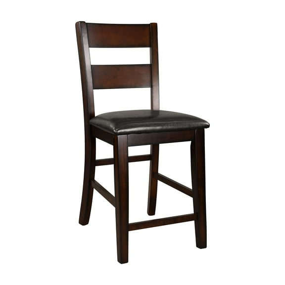 2pc Counter Height Chair, Cherry Finish Wood, Faux Leather Upholstered Seat, Dining Room Look Chairs, , Wood With Hip